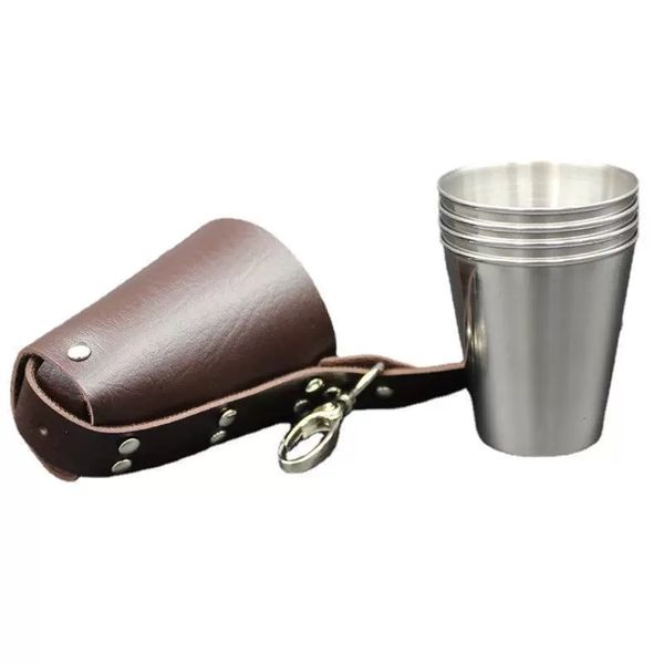 Stainless Steel Shot Glasses Shot Cups with PU Leather Sleeve - 4 Piece