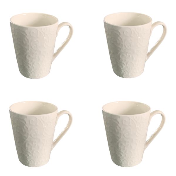 Mug Embossed White Porcelain Gift Pack 380ml - 4 Piece Set