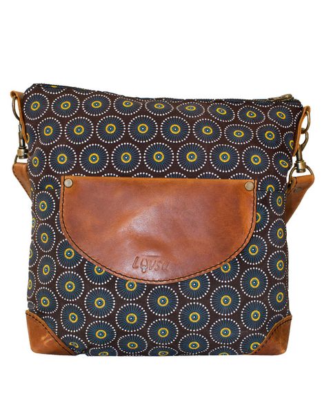 Luvsa LS-BS2216A ShweShwe 100% Cotton Sling Bag Genuine Leather Detail