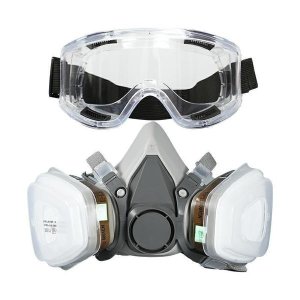 Respirator Reusable Half Face Cover Gas Mask with Safety Glasses, Filters