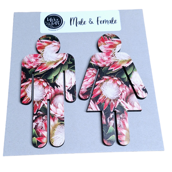 Male &amp; Female Bathroom Wall Art - Stunning Pink Proteas from Above