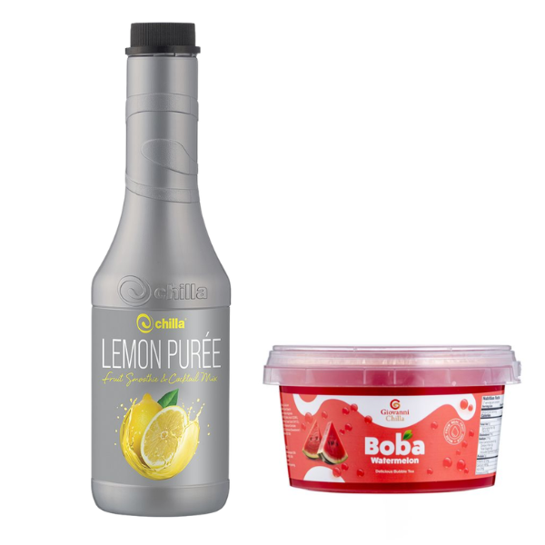 Combo - Chilla Lemon Purée Smoothie 1L and Watermelon Boba 500g -Café-Style