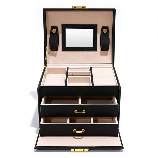 3 Tier Jewelry Lockable Storage Organizer Box