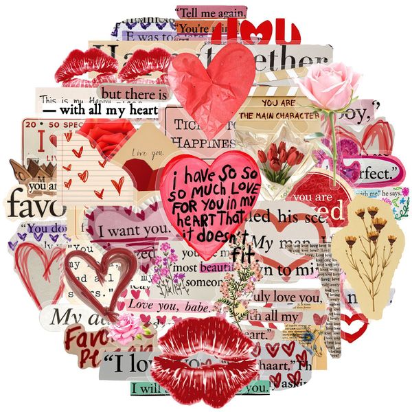 Valentine Heart Stickers Scrapbook Aesthetic Journaling Gifts DIY Dec 50pcs