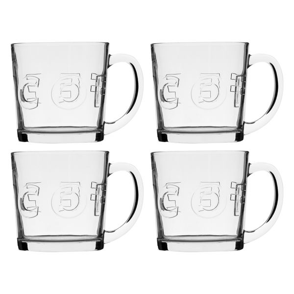 Regent - Coffee Embossed Glass Coffee Mugs - 4-Pack- 380ml