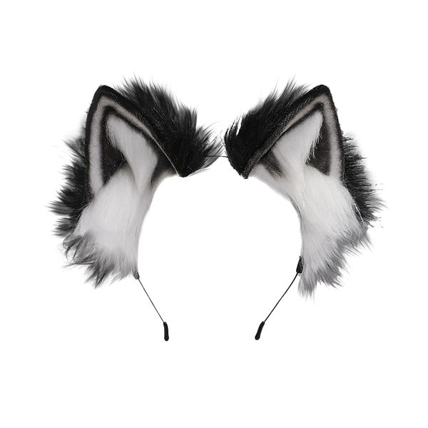 Faux Fur Wolf Ears Headband Black And White Costume Accessory
