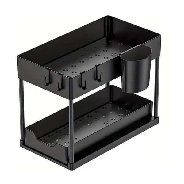 Under Sink Cupboard Organiser Kitchen 2-Tier Pull Out Storage Rack