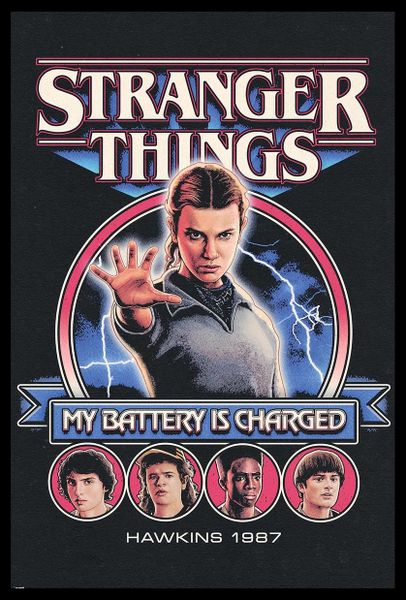 Stranger Things - S5 (My Battery Is Charged) Poster with Black Frame