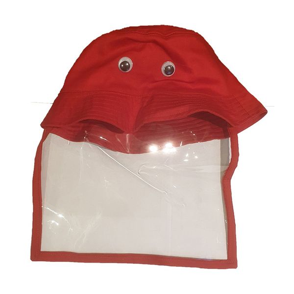 Kids Bucket Hat With Face Shield - Red - Eyes