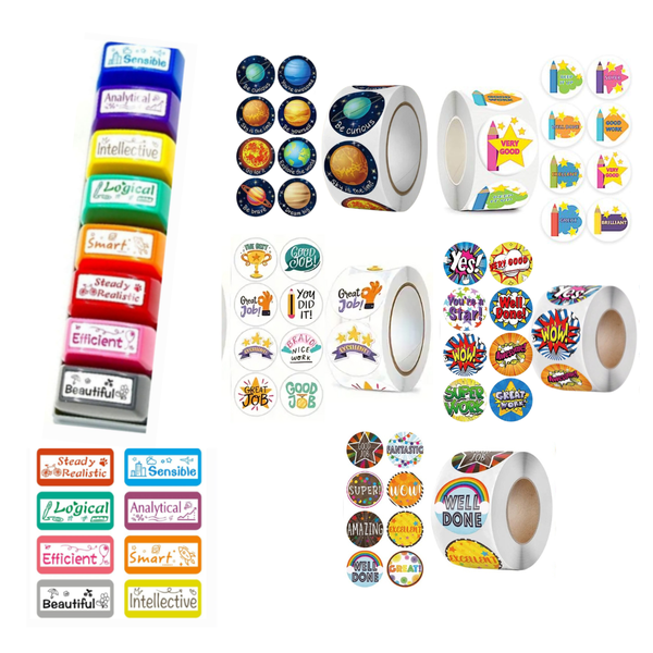 6PK Combo School Teacher Reward Recognition 2500 sticker &amp; 8 Sensible Stamp