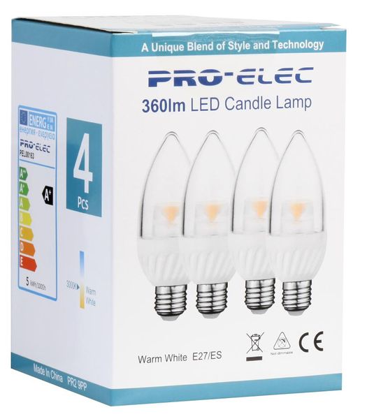 Pro Elec (PEL00169) LED Light Bulb, Candle, E27 / ES, Warm White