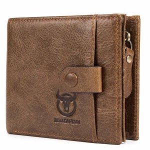 Bullcaptain - Men's Outlaw RFID Bifold Genuine Leather Wallet - Saddle Brown