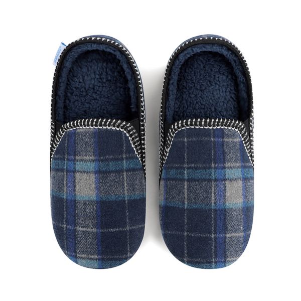 Snoozies Men's Alpine Plaids Blue - Soft Non-Skid Soles Indoor Comfort