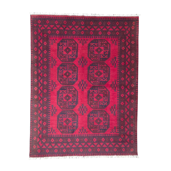 Rugs of Persia / 200 x 150cm Handmade Bright Red Afghan Elephant Feet Rug