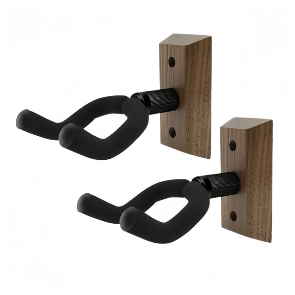 Walnut Wood Guitar Hanger Wall Mount (Set of 2) - Secure Guitar Holder