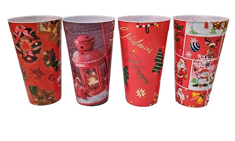 Christmas Design Plastic Cups 300ml - 4 Pack