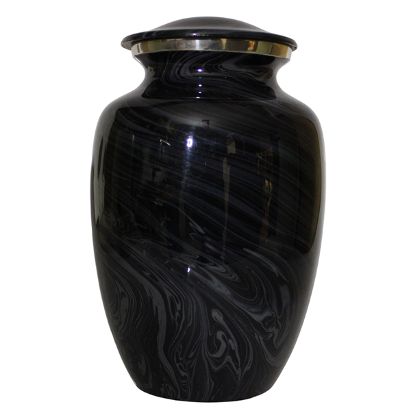 White &amp; Gold Marble Effect Aluminium Memorial Cremation Urn For Ashes