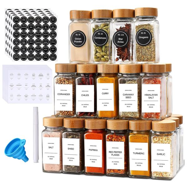 24Pcs Spice Jar Containers Set with Bamboo Lids Spice Labels Pen Funnel