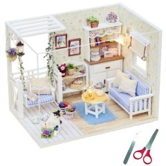 Wooden Dollhouse Miniatures DIY House Kit with Cover and Led Light