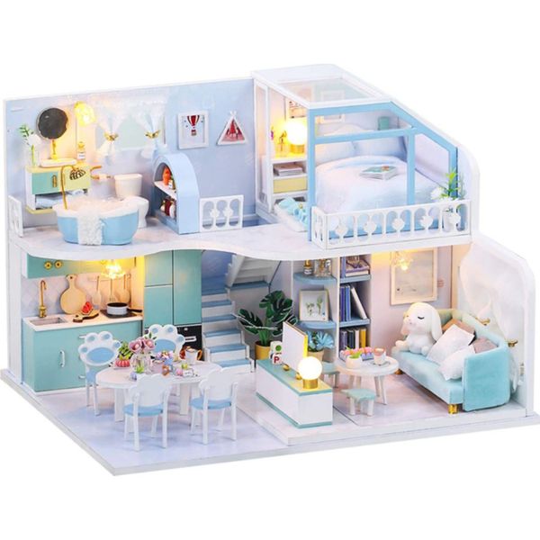 DIY Educational Furniture House Toy, Wooden Miniature Doll House