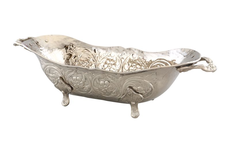 Oval Shaped Embossed Flower Bowl with Handles &amp; Legs