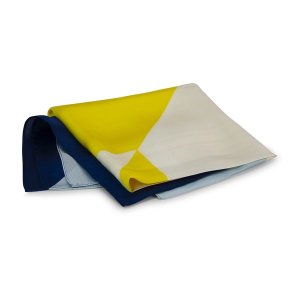 Scarf - Three Colours - Square - Geometric Pattern - Blue, Yellow and White