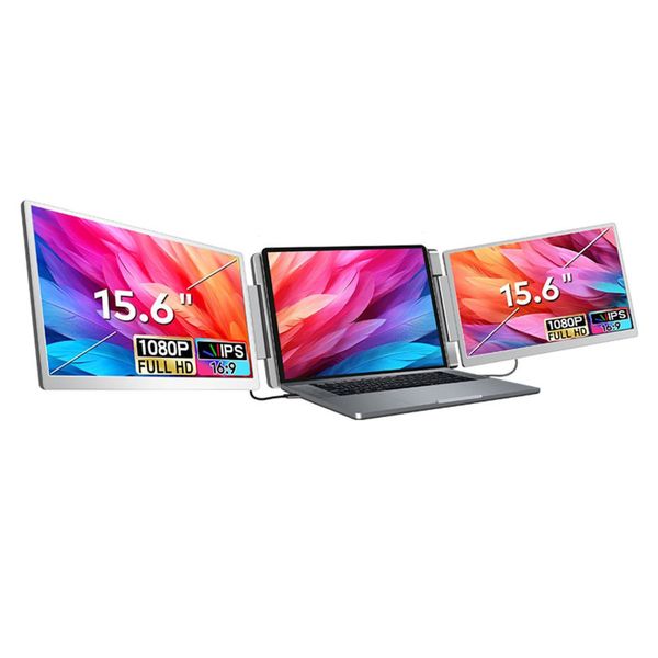 15.6" Triple Screen Portable Monitor Extender Full HD 1080P IPS Display