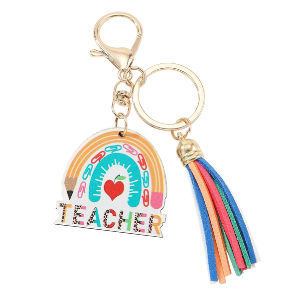 Teacher Appreciation Keychain With Rainbow &amp; Tassel Charm - Multicolor