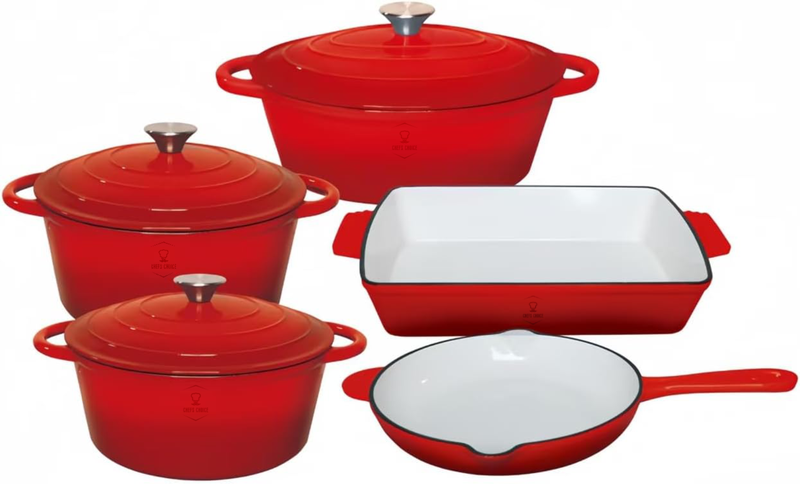 Chefs Choice 8-Piece Cast Iron Cookware Set - Red Enamel