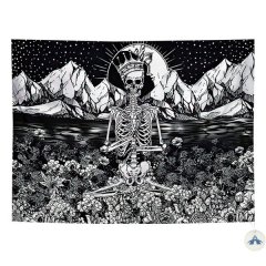 Skeleton and Mountain Flowers Sea Fantasy Wall Tapestry Home Decor Tapestry