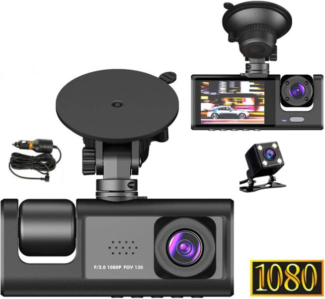 Dash Camera Front, Rear and Inside, 1080P FHD Three Channels Dash Camera