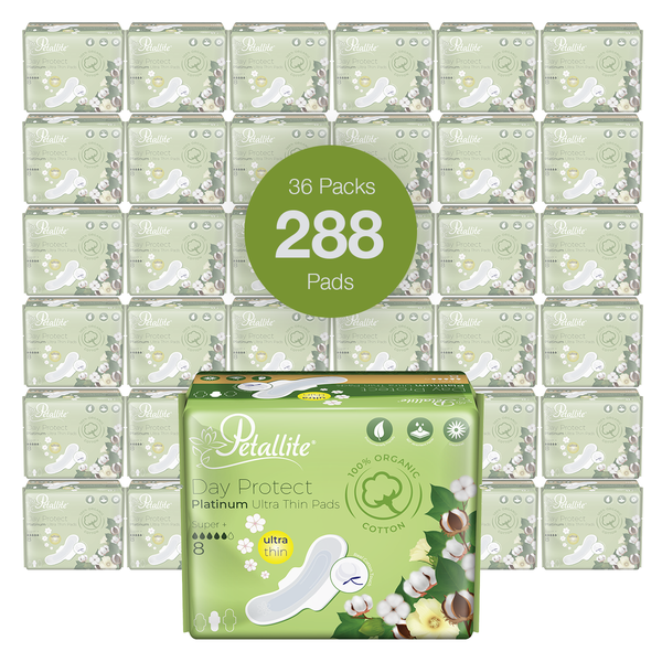 Petallite Organic Day Protect Ultra-Thin Pads (Box of 36 Packs - 288 Pads)