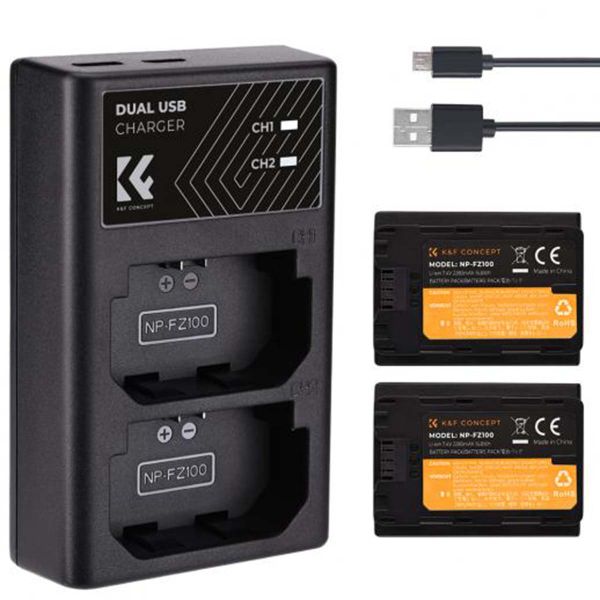K&amp;F Concept Dual NP-FZ100 Battery + Charger Kit for Sony Cameras -KF28.0016