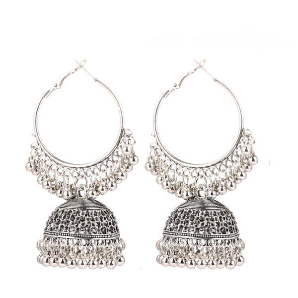 Silver Color Round Bollywood Oxidized Earrings For Women