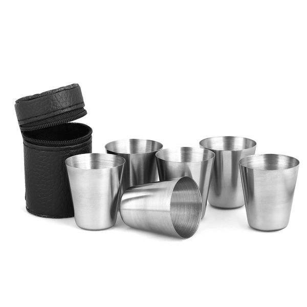7 Pieces Stainless Steel 30ML Wine Glasses, Portable Drinking Utensils with Box