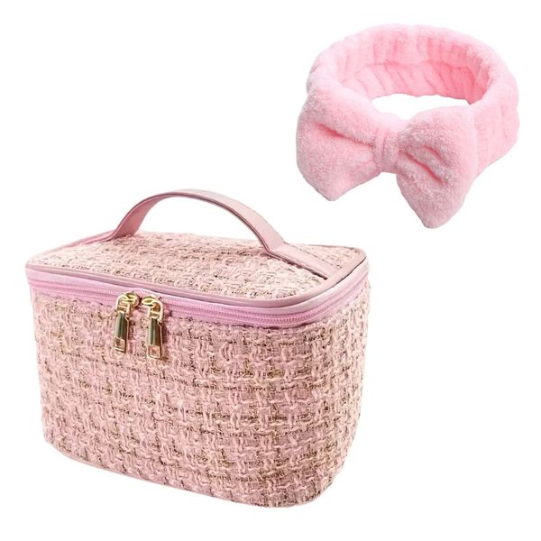 Cosmetic Makeup Storage Bag and Plush Headband Set