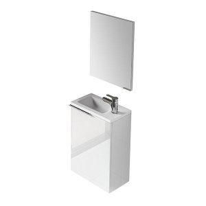 Compact Shiny White Cabinet 58 X 40 X 22cm Included Mirror and PMMA Basin