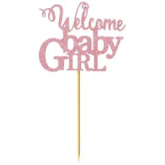 10 PIECE - Welcome Baby Glitter Cake Topper with Wooden Stick