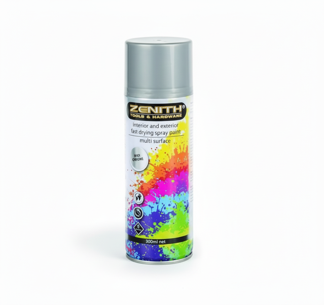Zenith Chrome Spray Paint 300ml - Fast-Drying for Metal &amp; Wood