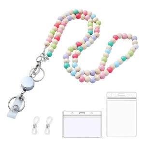 Kingdushi Colorful Wooden Id Beaded Lanyard With Badge Holder