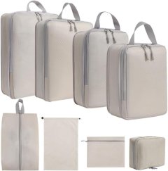 Lightweight Travel Organiser 8 Piece Set - Beige