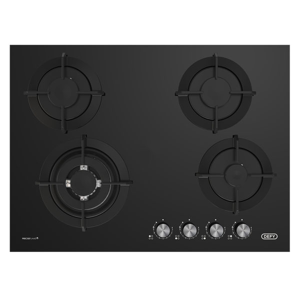 Defy DHG701 70cm Gemini Black Glass Gas Hob w/ Twin Flame Wok
