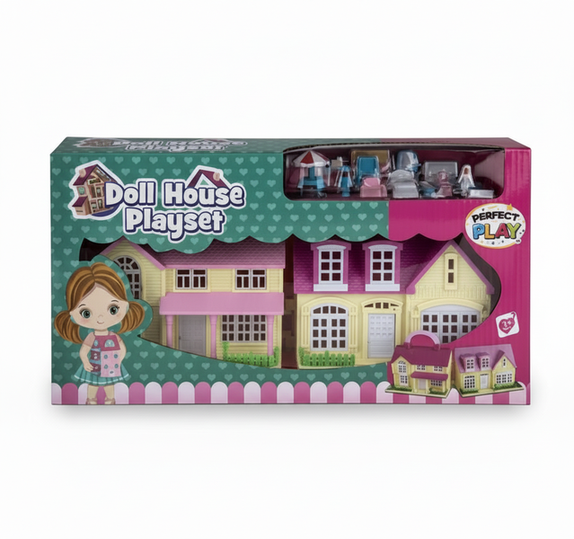 Perfect Play Doll House with Accessories - 34 x 19 cm Toy Set for Kids