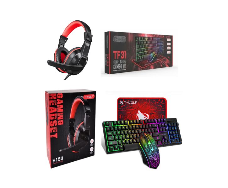 T-WOLF TF31 Gaming Combo Keyboard Mouse + H150 Wired RGB Headset Set