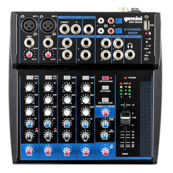 Gemini GEM-08USB Professional 8-Channel Bluetooth Audio Mixer