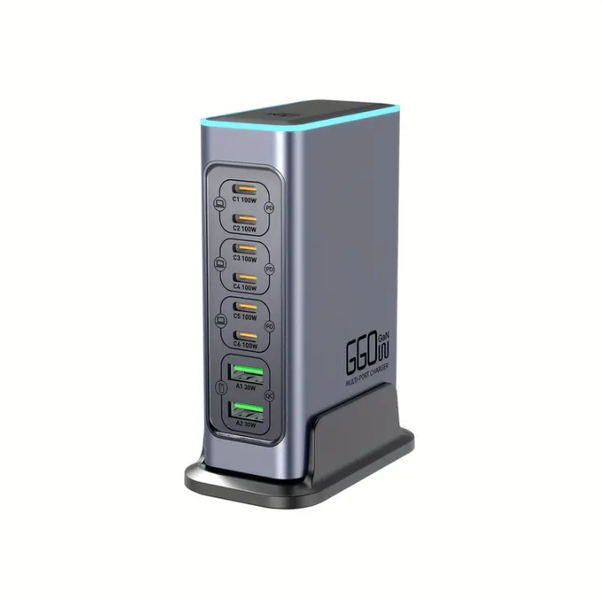 GaN 660W Desktop 8-Port USB Type-C PD 3.0 Charger Fast Charge Power Station