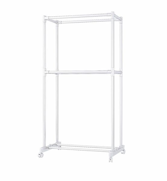 Clothing Standing Display Drying Rack Double Pole Clothes Rack - White