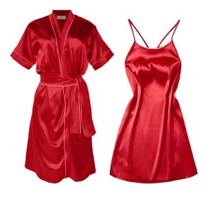 PJ Warehouse Ruby Red Armani Satin Summer Nightie And Gown Set