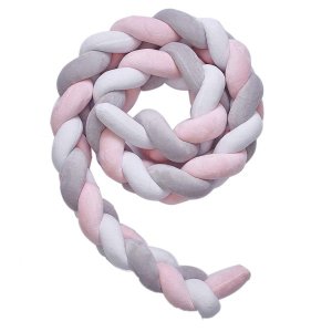 Baby Crib Bumper Knotted Braided Plush - Grey &amp; Pink