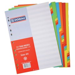 Donau File Divider, 31 Tab printed board (1-31) Pack of 2